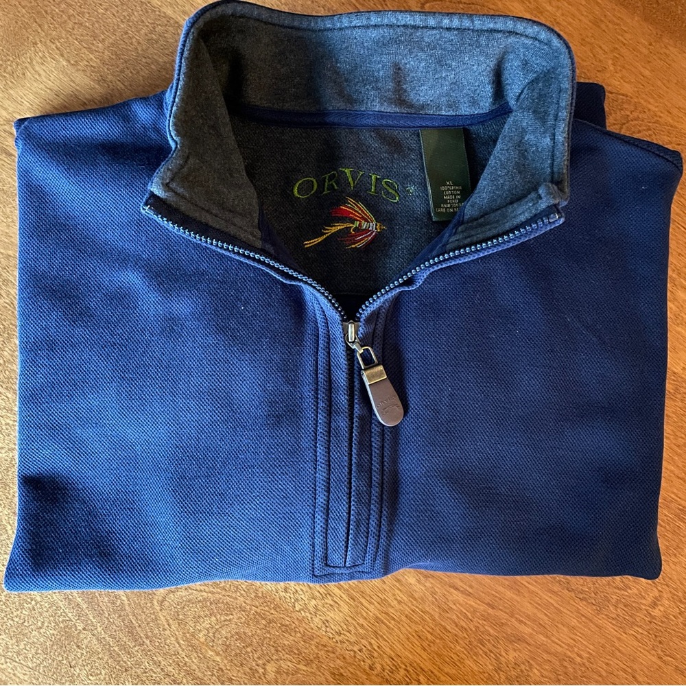 Orvis Men's Navy 1/4 Zip Up Sweatshirt, Size XL, Like New, 100% Cotton